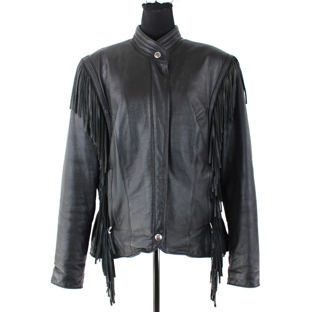 Harley Davidson Black Leather Fringe Trim Quilted Insulated Lining Moto Jacket L